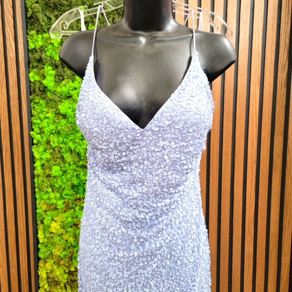 V-neckline Sequin Beaded Lace Up Tie Open Back Prom Dress Primavera size 10 - Picture 2 of 14